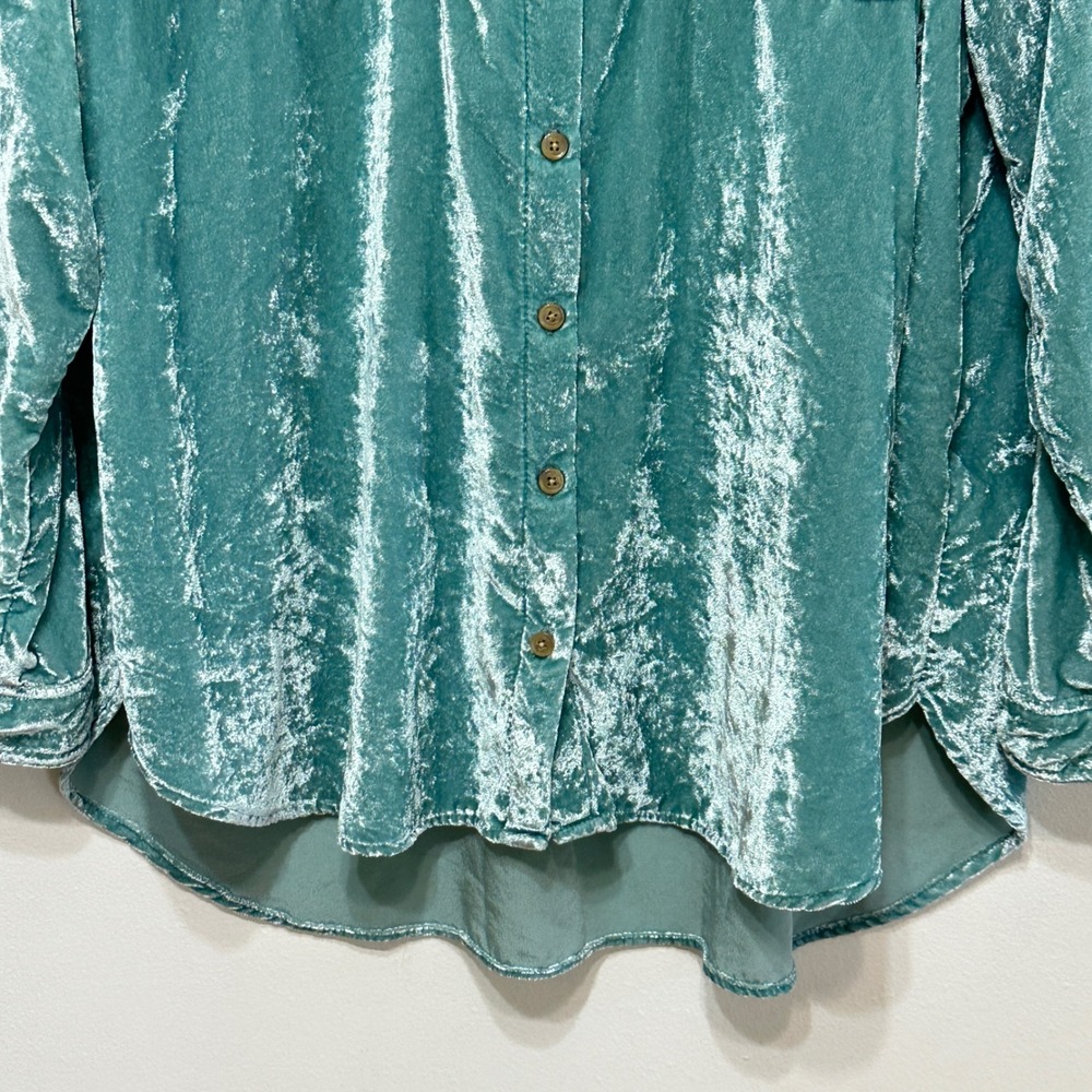 Anthropologie Pilcro Hadley Crushed Velvet Button Down Shirt 18W Aqua Holiday - Picture 4 of 11